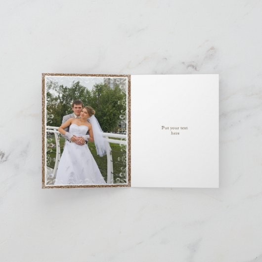 ブラウンのコルク及び華麗さフレームの結婚式は感謝していしています サンキューカード (内部)