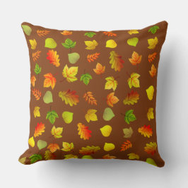 ブラウンのゴールデン、グリーン、オレンジの紅葉 クッション