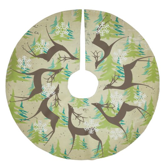 ブラウンのシカおよび常緑樹の木の休日の木のスカート ブラッシュドポリエステルツリースカート (正面)