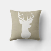 ブラウンのシックなバーラップの素朴な枝角のシカの国 クッション (裏面)