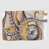 ブラウンのタコのヴィンテージの地図のコンパス ゴルフタオル (横)