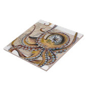 ブラウンのタコのヴィンテージの地図のコンパス タイル (側面)