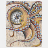 ブラウンのタコのヴィンテージの地図のコンパス フリースブランケット (正面)