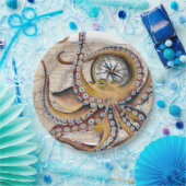 ブラウンのタコのヴィンテージの地図のコンパス ペーパープレート (パーティー)