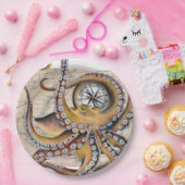 ブラウンのタコのヴィンテージの地図のコンパス ペーパープレート (パーティー)