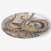 ブラウンのタコのヴィンテージの地図のコンパス ペーパープレート (アングル)