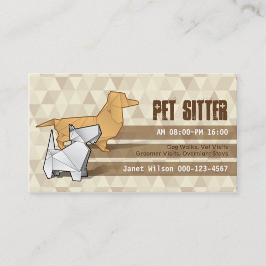 ブラウンのダイヤモンドパターンOrigamiはペットモデルの後をつけます 名刺 (正面)