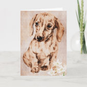 ブラウンのダックスフントおよびEdelweissの挨拶状 カード (正面)