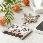 ブラウンのダマスク織の写真のKeychainのカスタムなピンクのキーホルダー キーホルダー (側面)