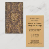 ブラウンのダマスク織の野生の花、表紙および金ゴールド 名刺 (正面/裏面)