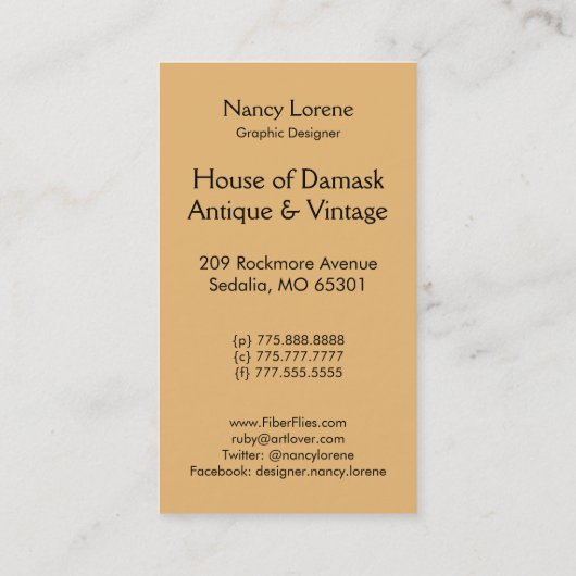 ブラウンのダマスク織の野生の花、表紙および金ゴールド 名刺 (裏面)