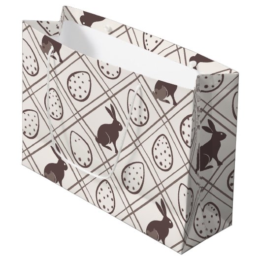 ブラウンのチェック柄のイースター ラージペーパーバッグ (正面アングル)