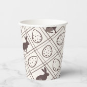 ブラウンのチェック柄のイースター 紙コップ (正面)