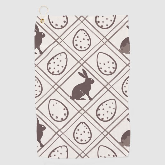 ブラウンのチェック柄イースター ゴルフタオル (正面)