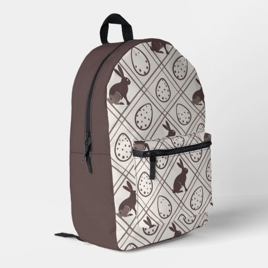 ブラウンのチェック柄イースター プリントバックパック (裏面左端)