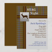 ブラウンのチェック柄、青と銀の鹿の招待状 招待状 (正面/裏面)