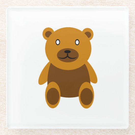 ブラウンのテディベアのclipart ガラスコースター (正面)