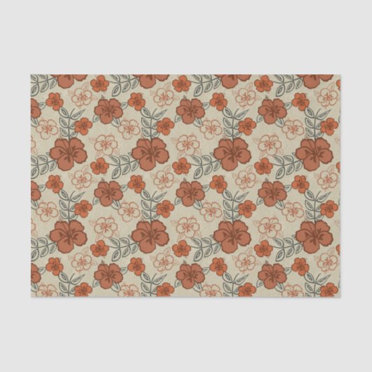 ブラウンのハワイのハイビスカスパターン 薄葉紙 (正面)