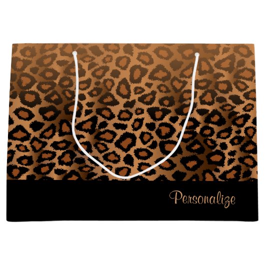 ブラウンのヒョウのアニマルプリント ラージペーパーバッグ (正面)