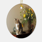 ブラウンのピアノで置かれている黒い虎猫猫は開花します セラミックオーナメント (左)