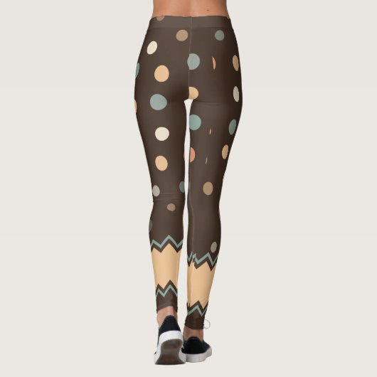ブラウンのピンクおよび緑のパステル調の水玉模様 レギンス (裏面)
