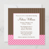 ブラウンのピンクのこうのとりは女の子のベビーシャワーに点を打ちます 招待状 (裏面)