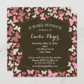 ブラウンのピンクの蝶ベビーシャワーの招待状 招待状 (正面/裏面)