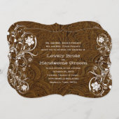 ブラウンのファンシーで素朴な革結婚式招待状 招待状 (正面/裏面)