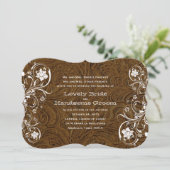 ブラウンのファンシーで素朴な革結婚式招待状 招待状 (スタンド正面)