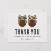 ブラウンのフクロウのデザインの結婚式のサンキューカード サンキューカード (正面/裏面)