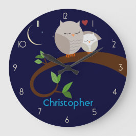 ブラウンのフクロウのパーソナライズな柱時計 ラージ壁時計