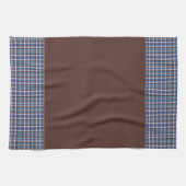 ブラウンのブルー格子縞ボーダー キッチンタオル (横)