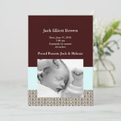 ブラウンのブロケード及びSeafoamの緑の誕生の発表 案内状 (スタンド正面)