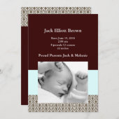 ブラウンのブロケード及びSeafoamの緑の誕生の発表 案内状 (正面/裏面)