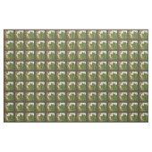 ブラウンのボーダーの白い花そして緑の茎 ファブリック (ヤード)