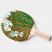 ブラウンのボーダーの白い花そして緑の茎 卓球ラケット (横)