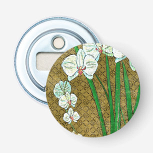 ブラウンのボーダーの白い花そして緑の茎 栓抜き