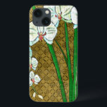 ブラウンのボーダーの白い花そして緑の茎 iPhone 13ケース<br><div class="desc">白い花はChariklia Zarrisによってこの部分の緑の茎を離れてつるします。 セットは黄褐色の背景に対するそして囲まれる茶色のボーダーによってこれシンプルエレガントな絵画でありではない。 それをあなたの家に加え、美しいを楽しんで下さい!</div>