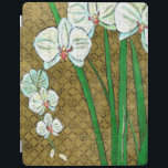 ブラウンのボーダーの白い花そして緑の茎 iPadスマートカバー<br><div class="desc">白い花はChariklia Zarrisによってこの部分の緑の茎を離れてつるします。 セットは黄褐色の背景に対するそして囲まれる茶色のボーダーによってこれシンプルエレガントな絵画でありではない。 それをあなたの家に加え、美しいを楽しんで下さい!</div>