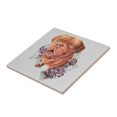 ブラウンのマスティフ犬芸術およびユリのスケッチ タイル (側面)