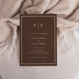 ブラウンのミニマルでおしゃれなクリーミーホワイトの縁取りの結婚式 招待状