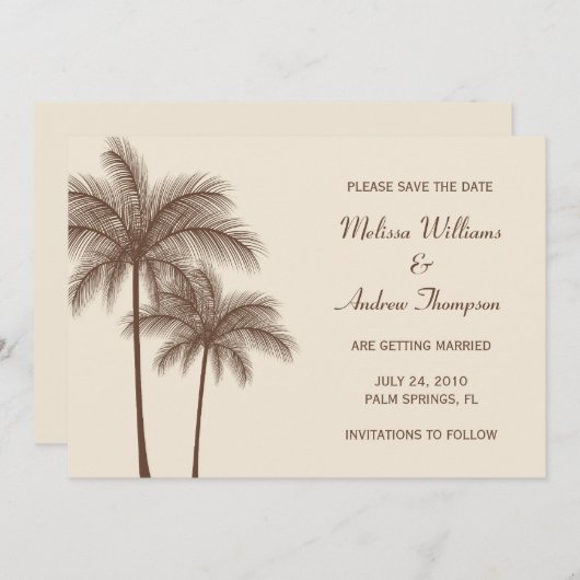 ブラウンのヤシの木のセーブ・ザ・デート案内 セーブザデート (正面/裏面)