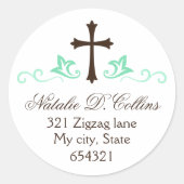 ブラウンの十字の真新しい緑の華麗さのカスタムな住所 ラウンドシール (正面)