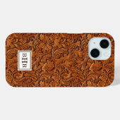 ブラウンの型押しレザーモノグラム Case-Mate iPhoneケース (裏面 (横))