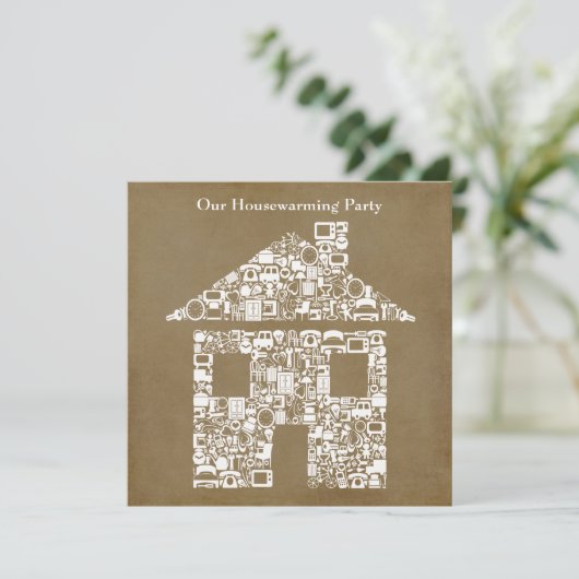 ブラウンの家の家の引っ越し祝いパーティーのパーティの招待状 招待状 (スタンド正面)