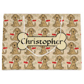 ブラウンの小犬のグラフィック・デザインは個人化なります ラージペーパーバッグ (正面)