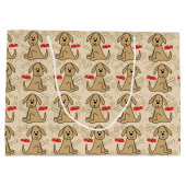 ブラウンの小犬のグラフィック・デザインは個人化なります ラージペーパーバッグ (裏面)