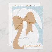 ブラウンの弓招待の招待されましたの白いバニー 招待状 (正面/裏面)