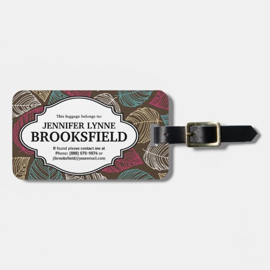 ブラウンの彼女のためのピンクの秋の葉パターン荷物のラベル ラゲッジタグ (正面横)