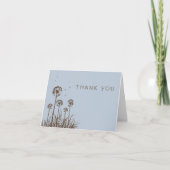 ブラウンの挨りだらけの青およびタンポポは感謝していしています サンキューカード (正面)